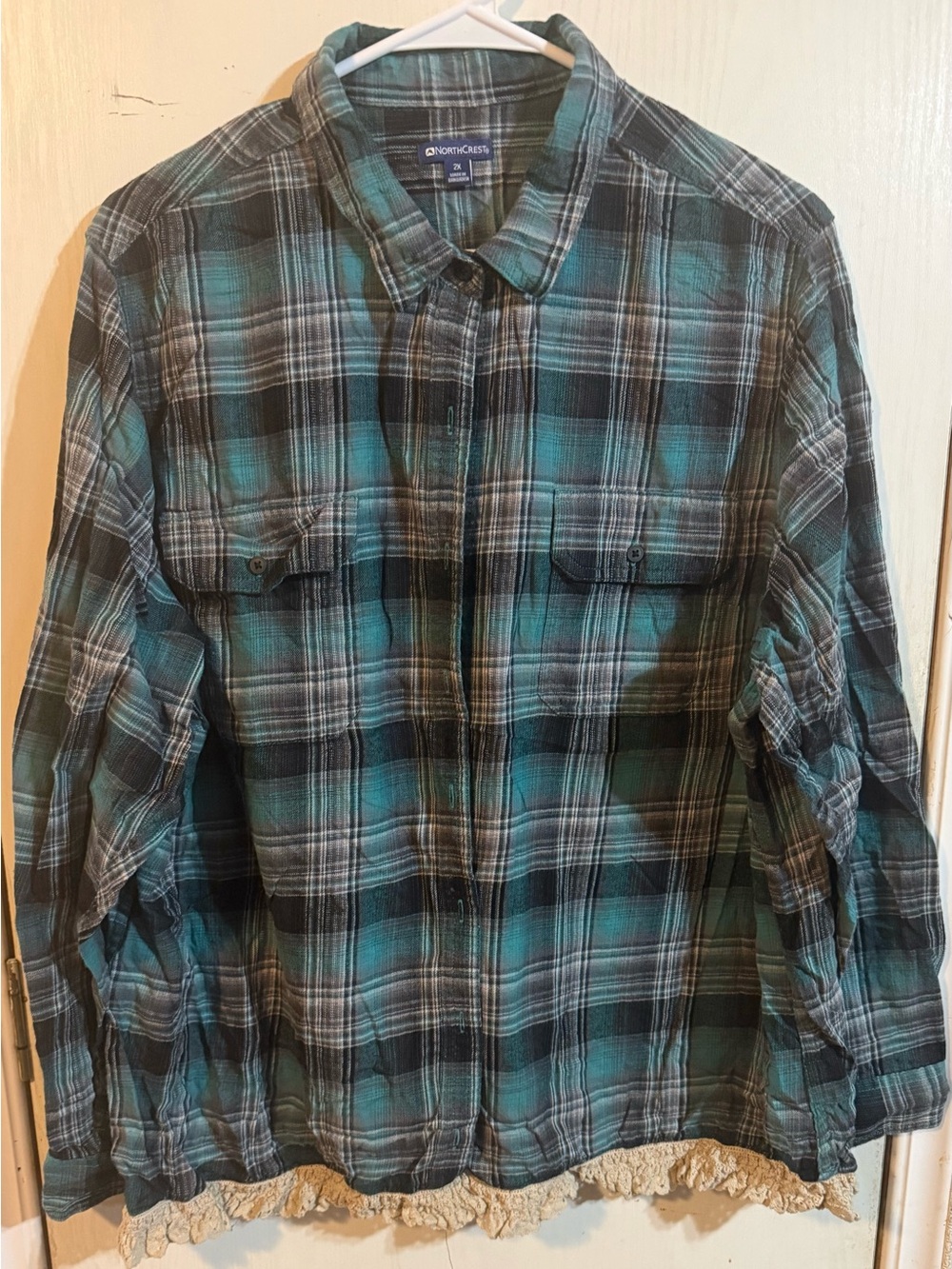 Northcrest Teal and Black Plaid Button-Down Shirt
